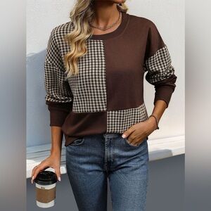 Color Block Round Neck Long Sleeve Sweatshirt